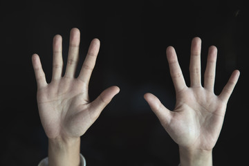 Stop sexual harassment and violence against women, rape and sexual abuse concept,  STOP gesture with hand, Stop drugs,  human rights violations, human trafficking, Copy space.