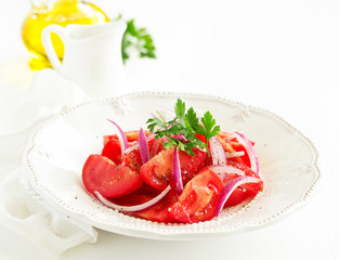 Tomato and onion salad. Selective focus