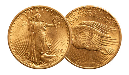 United States gold coin double eagle 20 twenty dollars 1908