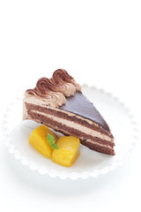 Piece of chocolate cake with copy space