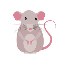 Rat Isolated vector painted in a flat style on a white background. Nice mouse. Animal, rodent. Year of the rat.