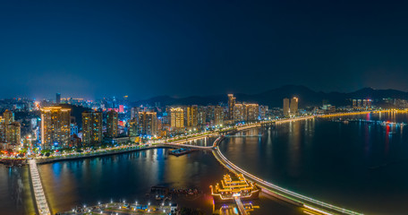 Couple Road and Beaver Island Beach Night View in Zhuhai City, Guangdong Province