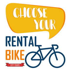 Bike rental. Bicycle sign for web or print. Cartoon vector illustration