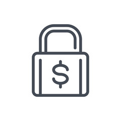 Financial security line icon. Padlock, lock with dollar vector outline sign.