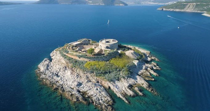 aerial view of Mamula island fort, Boka Kotorska bay of Adriatic sea