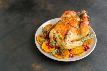 Baked chicken in the oven. festive dish.