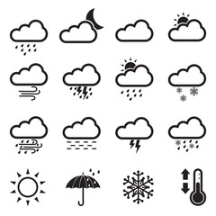 Weather Icons. Set 2. Black Flat Design. Vector Illustration.