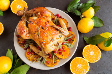 Baked chicken in the oven. festive dish.