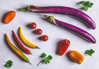 Raw healthy food collage - set of vegetables on white background