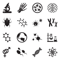 Biology Science Icons. Black Flat Design. Vector Illustration.