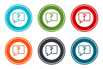 Question mark bubble icon flat vector illustration design round buttons collection 6 concept colorful frame simple circle set