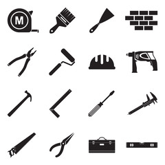 Builder Tools Icons. Black Flat Design. Vector Illustration.