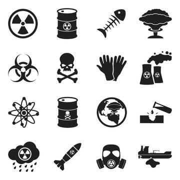 Biohazard And Nuclear Icons. Black Flat Design. Vector Illustration.
