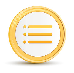 Hamburger menu bar icon gold round button golden coin shiny frame luxury concept abstract illustration isolated on white background