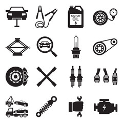 Car Repair Icons. Black Flat Design. Vector Illustration.