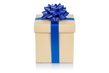 Christmas present birthday gift beige box ribbon isolated on white
