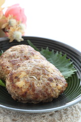Homemade Tofu patty on dish with copy space