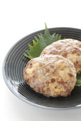 Homemade Tofu patty on dish with copy space