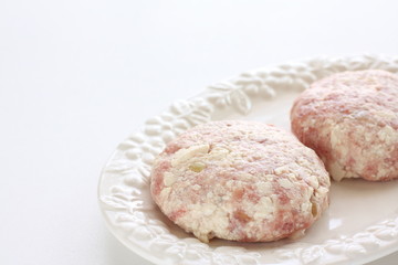 Homemade Tofu patty on dish with copy space