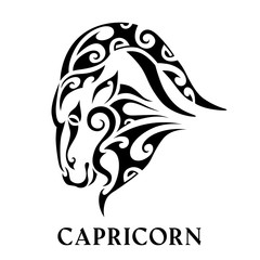 Capricorn. Tattoo maori tribal style. Horoscope. Astrological zodiac sign. Silhouette isolated on white background