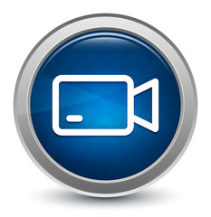 Video camera icon starburst shiny blue round button illustration design concept