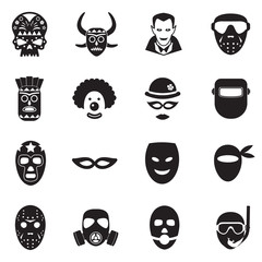 Mask Icons. Black Flat Design. Vector Illustration.