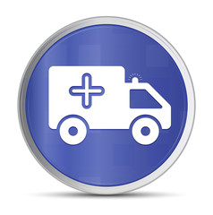 Ambulance icon prime blue round button vector illustration design silver frame push button