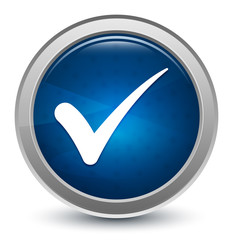 Checkmark icon starburst shiny blue round button illustration design concept