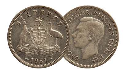 Australia six pence coin silver 1951