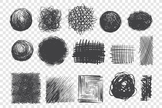 Round and square shape scribbles hand drawn doodle set