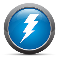 Lightning bolt icon premium blue round button vector illustration