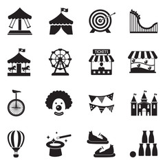 Theme Park Icons. Black Flat Design. Vector Illustration.