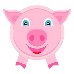 Head with face of cute baby pig. Vector cartoon illustration. Clipart and drawing on white background.  
