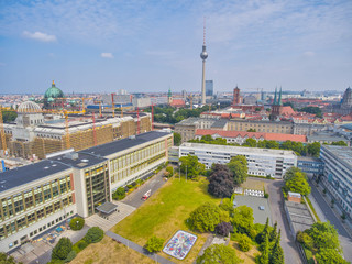 Berlin aerial view from drone, Germany. Buildings, Park and City Tower