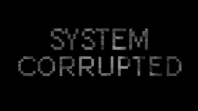 System corrupted, TV static noise letters on black background, WITH SOUND