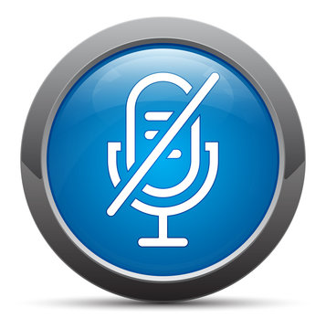 Mute microphone icon premium blue round button vector illustration