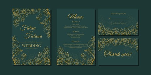 set cover content wedding invitation card with leaf floral flower beauty elegant botanical abstract frame background decoration ornament mockup greeting celebration rustic template vector illustration