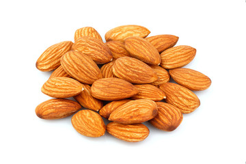 Closeup of almonds isolated.