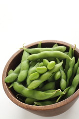 Japanese edamame soy bean in wooden bowl for healthy food image