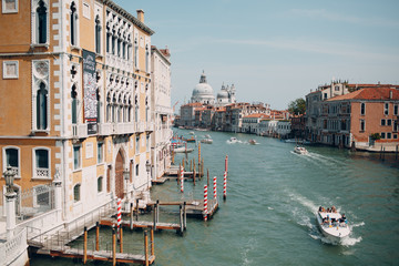 Old cathedral of Santa Maria della Salute and Grand Canal in Venice, Italy