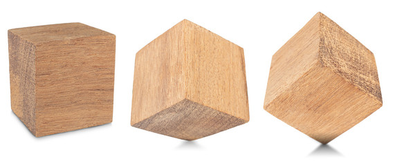 Wood cube Isolated on white background, Brown cubic wood, with Clipping path.