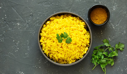 Vegetarian rice with curry and cashew nuts.