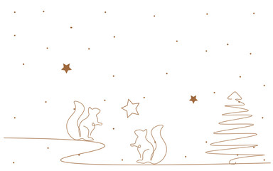 Christmas background gold design with cute animal, snow, star and tree, vector illustration