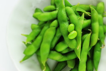 Japanese food, boiled soy bean on plate for healthy food image