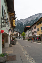 Street photo in Mittenwald with colorful houses