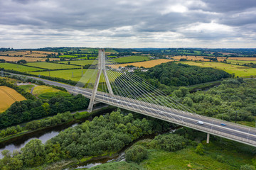 Aerial view, The Mary McAleese Boyne Valley Bridge is a cable-stayed bridge in County Meath, and...