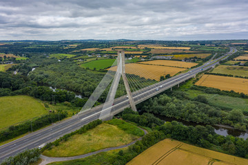 Aerial view, The Mary McAleese Boyne Valley Bridge is a cable-stayed bridge in County Meath, and County Louth, Ireland.