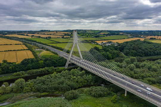 Aerial view, The Mary McAleese Boyne Valley Bridge is a cable-stayed bridge in County Meath, and County Louth, Ireland.