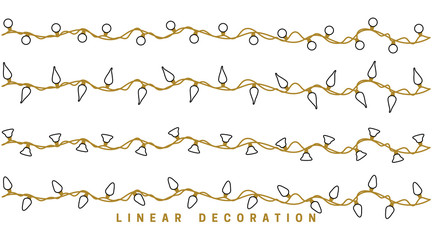 Fototapeta premium Set of Christmas garlands. Design element and decor in a linear flat style. Black and white vector illustration.
