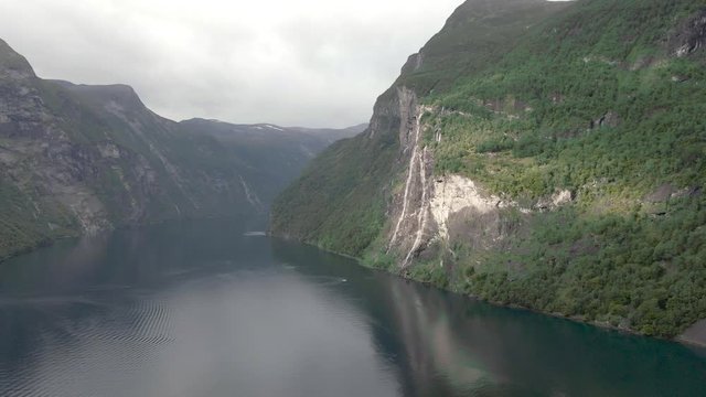 Aerial view of Seven Sisters Waterfall at Geirangerfjord, Norway
